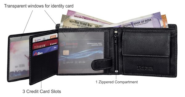 URBAN FOREST Oliver Black Leather Wallet, Black Keychain & Pen Combo Gift Set for Men - Image 6