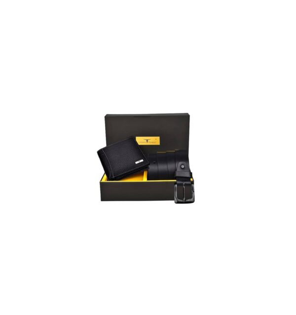 URBAN FOREST Brian Black Leather Wallet & Black Casual Belt Combo Gift Set for Men - Image 2