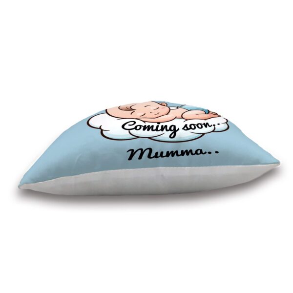 AWANI TRENDS Satin Coming Soon Mumma Pregnant Gift For Wife Women Sister Pregnancy Gift For Baby Shower Printed Cushion Cover(12 X 12 Inch) With Filler-Blue,200 TC - Image 4