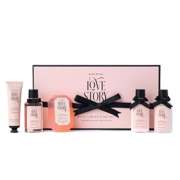 Kimirica Love Story Luxury Bath and Body Care Gift Set Box | Bath Salt, Body Wash, Body Lotion, Bathing Bar and Hand cream | Pack of 5 | For Men and Women | Pampering Kit for Birthday ,Anniversary & All Special Occasions | Premium Gift Packaging 100% Vegan - Image 2