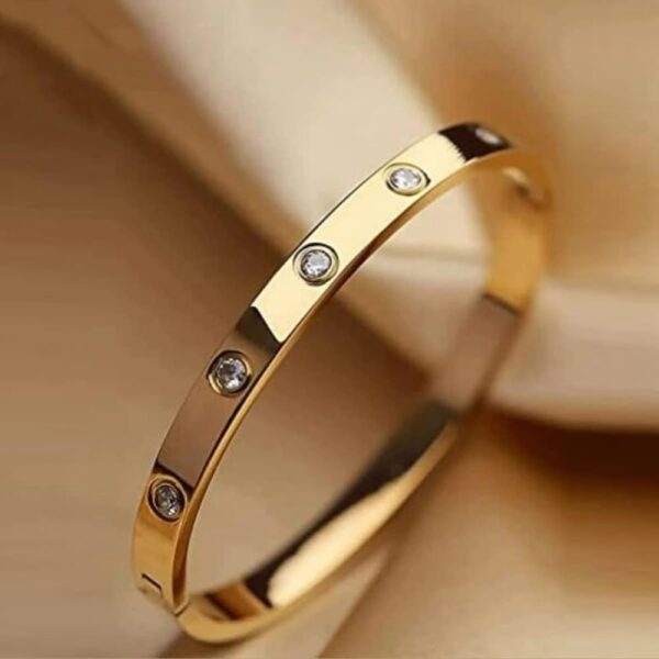 Shining Diva Fashion 18K Gold Plated Stainless Steel Openable Crystal Bracelet | Cuff Bangle | Friendship Couple Wedding Gifts for Mother Sister Wife Girlfriend | Anti Tarnish Jewellery - Image 3