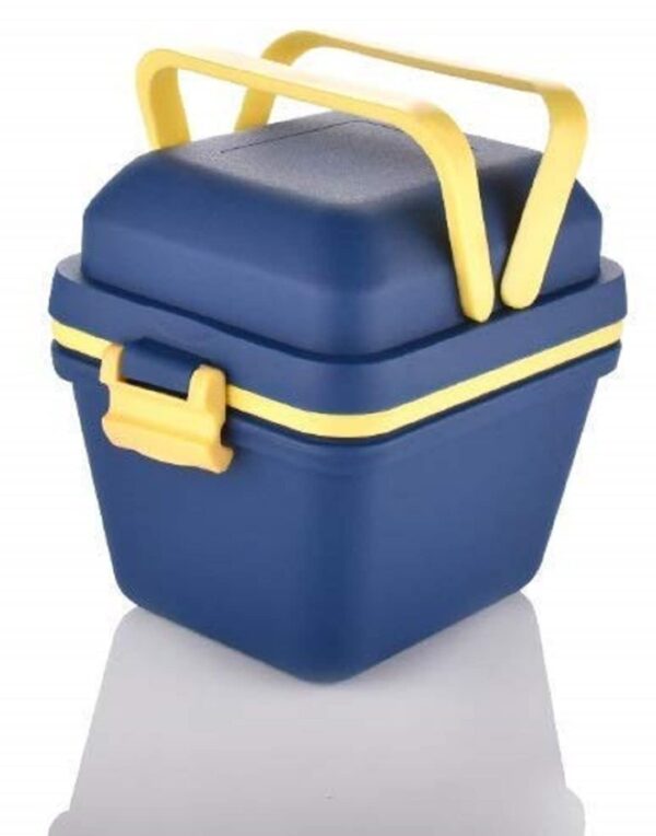 Tosaa Plastic Dieting Airtight Lunch/Tiffin Box Set 3 Compartment Tiffin with Handle&Push Lock for Travelling, School Kids&Office Exclusive,Blue (14 X 12 X 14 Cm),10 ml - Image 2