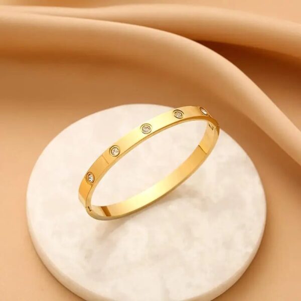 Shining Diva Fashion 18K Gold Plated Stainless Steel Openable Crystal Bracelet | Cuff Bangle | Friendship Couple Wedding Gifts for Mother Sister Wife Girlfriend | Anti Tarnish Jewellery - Image 4