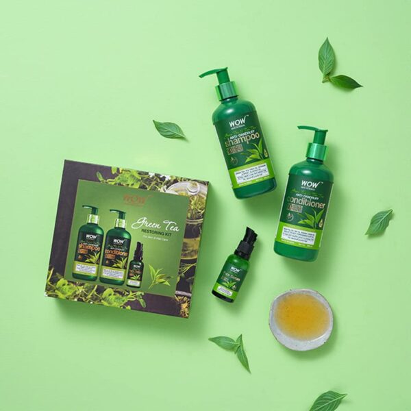 WOW Skin Science Green Tea Restoring Gift Kit for Men & Women | Premium Luxury Gift Set | Diwali Gift Kit | Skin & Hair Care | Shampoo, Conditioner, Face Serum | Combo Pack of 3 - Image 6