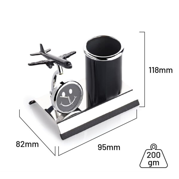 ZAHEPA Aeroplane Miniature Metal Pen Stand With Clock,Stylish Stationary Desk Organizer,Pencil Holder,Elegant Corporate Gift Set,Durable Decorative Showpiece For Office,Doctors,Lawyers(Black) - Image 3