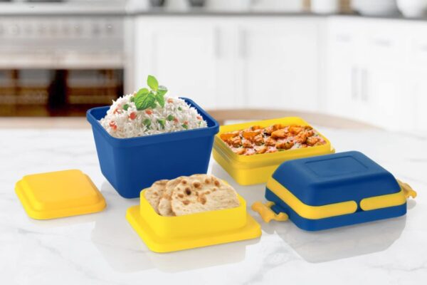 Tosaa Plastic Dieting Airtight Lunch/Tiffin Box Set 3 Compartment Tiffin with Handle&Push Lock for Travelling, School Kids&Office Exclusive,Blue (14 X 12 X 14 Cm),10 ml - Image 6