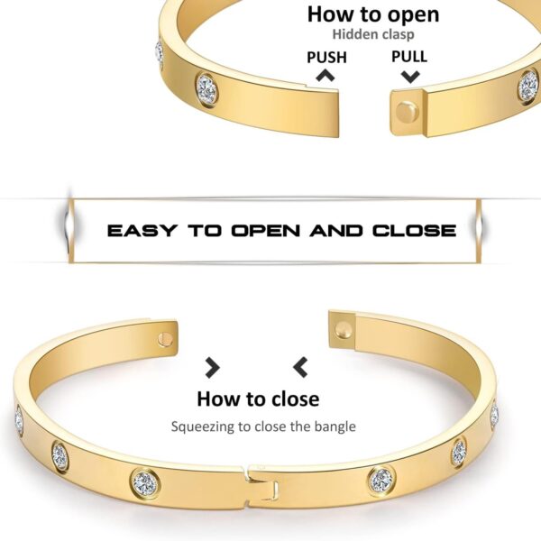 Shining Diva Fashion 18K Gold Plated Stainless Steel Openable Crystal Bracelet | Cuff Bangle | Friendship Couple Wedding Gifts for Mother Sister Wife Girlfriend | Anti Tarnish Jewellery - Image 8
