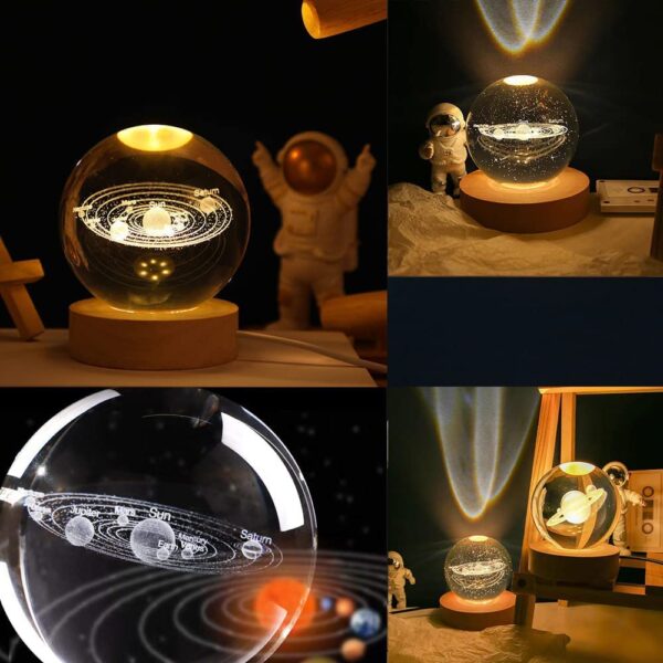 SHOPOGENIX Solar System Crystal Ball Night Light,Glass Ball Night LED Lamp with USB Powered 2.36 Inch Wooden Base Colorful Crystal Ball for Gifts Men,Women,Kids,Boys,Girls (Solar System) - Image 8
