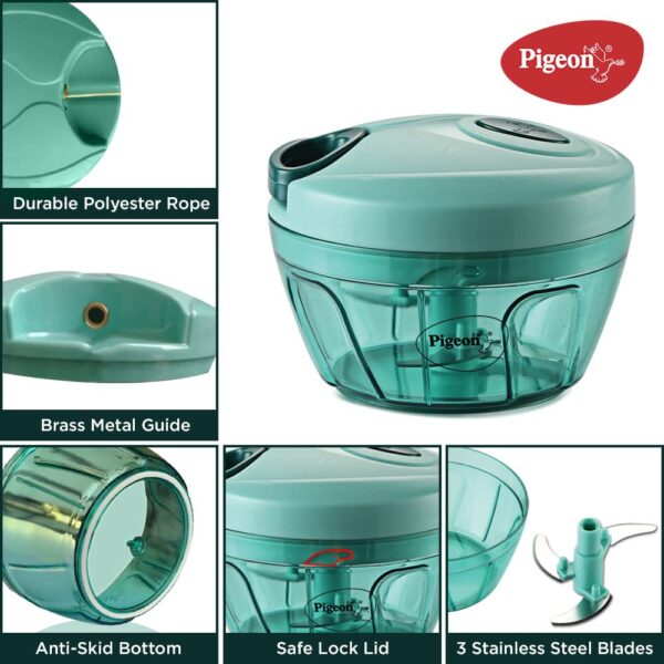 Pigeon Polypropylene Mini Handy and Compact Chopper with 3 Blades for Effortlessly Chopping Vegetables and Fruits for Your Kitchen (12420, Green, 400 ml) - Image 5