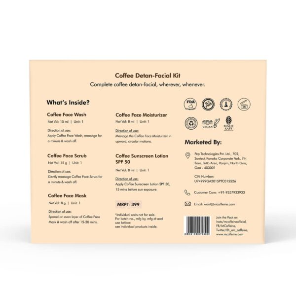 mCaffeine Coffee Detan Facial Travel Kit | Gift for Birthday and Anniversary | Value Pack of 5 Signature Face Care Products: Face Wash, Scrub, Mask, Moisturizer & Sunscreen for both Women and Men | Diwali Gift Kit Bhaidooj Sister Brother Cousin Gift for Wife Karwachauth Karva chaut Couples | Gifting Solution for All Occasions - Image 10