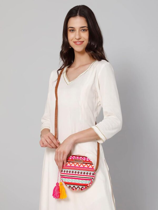 ASTRID Round Textured Sling Bag For Girls With Zip - Image 3