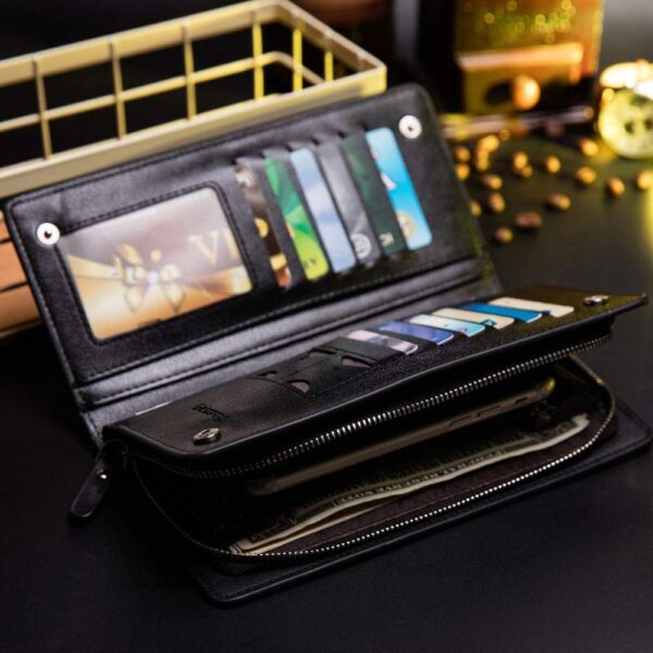 Elios Long Black PU Leather Wallet for Women (Black) - Image 3