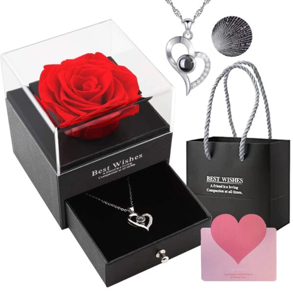 SNAPTRON Gifts For Girlfriend,Wife,Love-Marriage Anniversary Gift For Wife Preserved Rose Flower With Heart Necklace-Valentine Gift For Girlfriend/ Cute Birthday Gift For Wife Special Love,Adult - Image 2