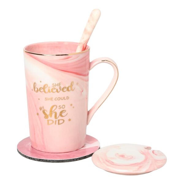 NYRWANA Coffee Mug, Gift for Girls, Birthday Gift for Women, Birthday Gift for Girls, Girls Gift Items for Birthday, Coffee Mug with Lid, Diwali Gifts, Coffee Mug with Spoon & Gift Box (400ml - Pink) - Image 8