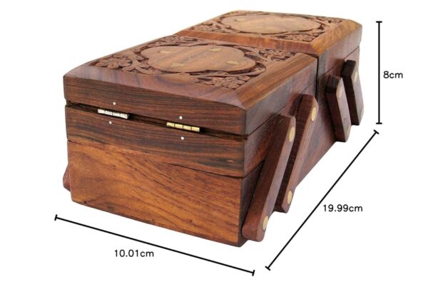 Craftland wooden Jewellery Box (Brass n Carving) for Women/girls Flip Flap Handmade Gift, 8 Inches … - Image 6