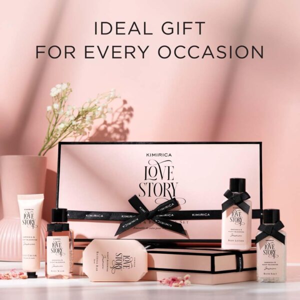 Kimirica Love Story Luxury Bath and Body Care Gift Set Box | Bath Salt, Body Wash, Body Lotion, Bathing Bar and Hand cream | Pack of 5 | For Men and Women | Pampering Kit for Birthday ,Anniversary & All Special Occasions | Premium Gift Packaging 100% Vegan - Image 6