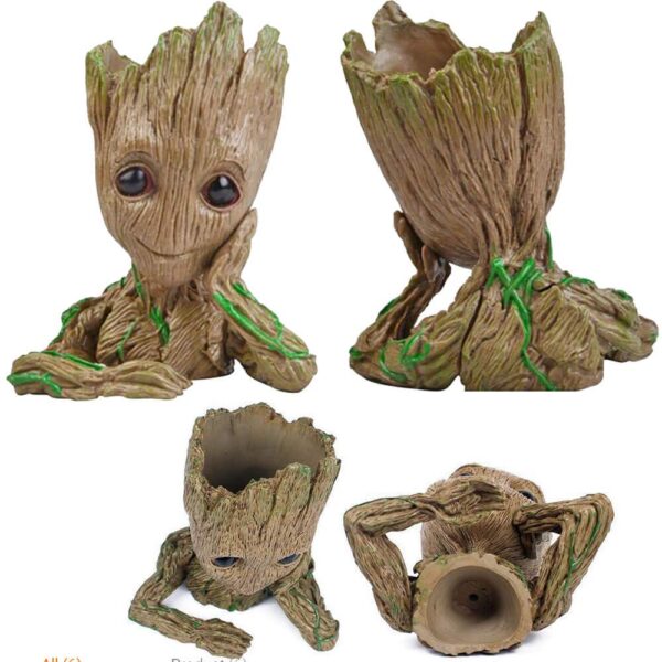 Unique Shape Marvel Avengers Infinity War Pot Groot Wooden Look Tree Flowerpot Cum Pen Container- Tree Man, 16 cm, White, 1 Piece - Image 3