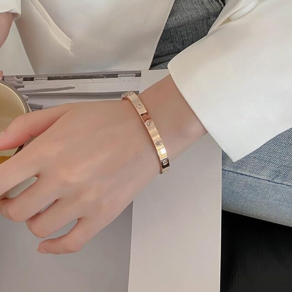 Shining Diva Fashion 18K Gold Plated Stainless Steel Openable Crystal Bracelet | Cuff Bangle | Friendship Couple Wedding Gifts for Mother Sister Wife Girlfriend | Anti Tarnish Jewellery - Image 7