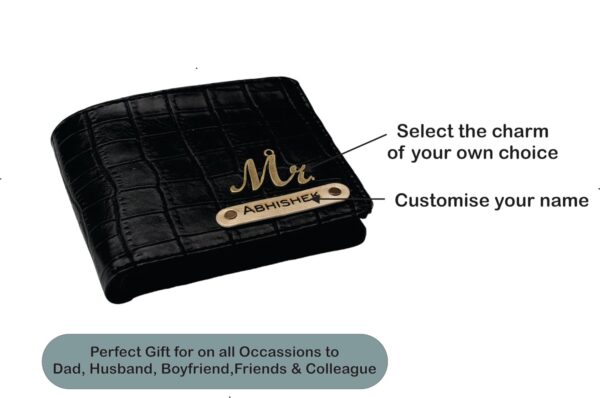 AICA Personalized Name & Charm Self – Textured Leather Mens Wallet (Black) | Birthday Wedding Anniversary Engagement Gifts for Men - Image 4
