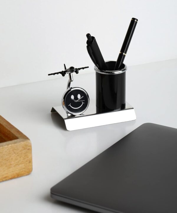 ZAHEPA Aeroplane Miniature Metal Pen Stand With Clock,Stylish Stationary Desk Organizer,Pencil Holder,Elegant Corporate Gift Set,Durable Decorative Showpiece For Office,Doctors,Lawyers(Black) - Image 5