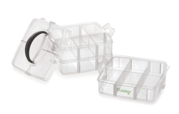 Clazkit Jewellery Organisers Plastic 3 layer 18 Grid Square Portable Transparent Storage Detachable Box Organizer Case for jewelry sewing button earrings Hair (Transparent) - Image 3