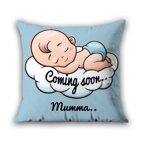 AWANI TRENDS Satin Coming Soon Mumma Pregnant Gift For Wife Women Sister Pregnancy Gift For Baby Shower Printed Cushion Cover(12 X 12 Inch) With Filler-Blue,200 TC - Image 5