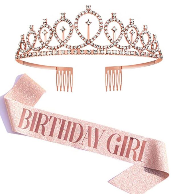 Shining Diva Fashion Latest Stylish Birthday Sash and Crown - Pack of 2 Pcs | Birthday Queen Crown | Birthday Gifts for Best Friend, Sister, Teenager | Birthday Decorations Items - Image 2