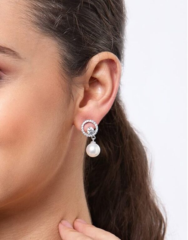 Clara 92.5 Sterling Silver Swiss Zirconia Pearl Earrings |Gift for Women and Girls - Image 7