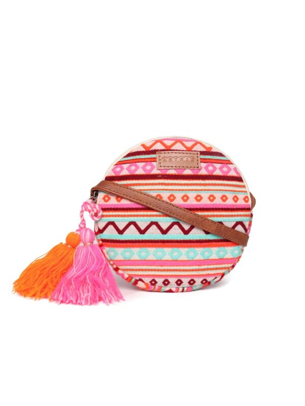 ASTRID Round Textured Sling Bag For Girls With Zip - Image 2