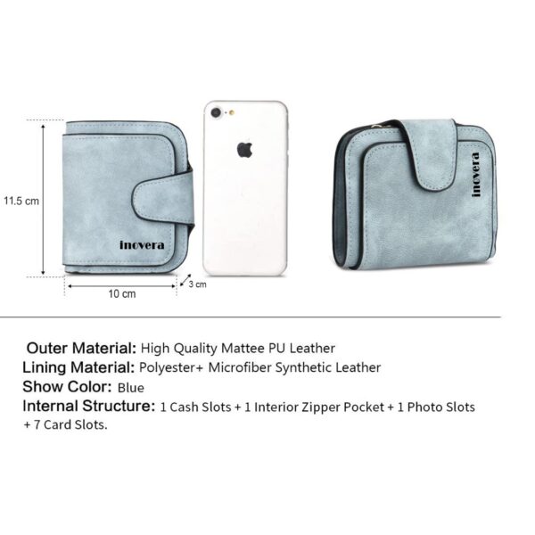 INOVERA (LABEL)Women's Vegan Leather Tri-fold Fashion Card Coin Holder Small Wallet (KK29) - Image 3