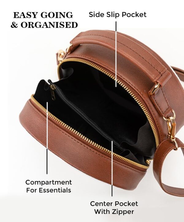 Kalankit Round Sling Bag For Women, Travel Crossbody Bags For Women, Stylish Cross Sling Bags for Women| Valentine Gift For Girlfriend, Birthday Gift For Girl | Vegan Leather - Image 5