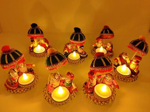 JH Gallery Recycled Material Rajasthani Raja Rani Puppet | Dolls Decorative Tealight Candle Holder | Diwali Decoration Items for Home Decor | Tea Light Candle Holder(Pack of 2) - Image 6