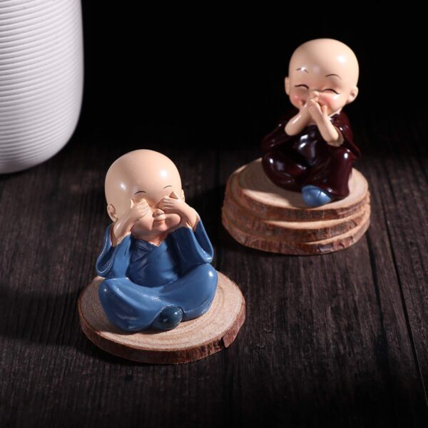 TIED RIBBONS Resin Buddha Monk Statues, Small, Multicolour, Set of 4 - Image 3
