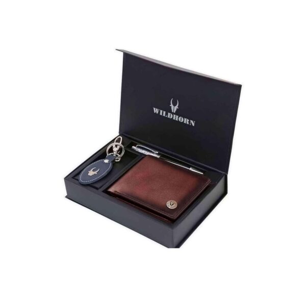 WildHorn Leather Wallet, Keychain & Pen Combo I Gift Hamper For Men (Crackle), Assorted - Image 2