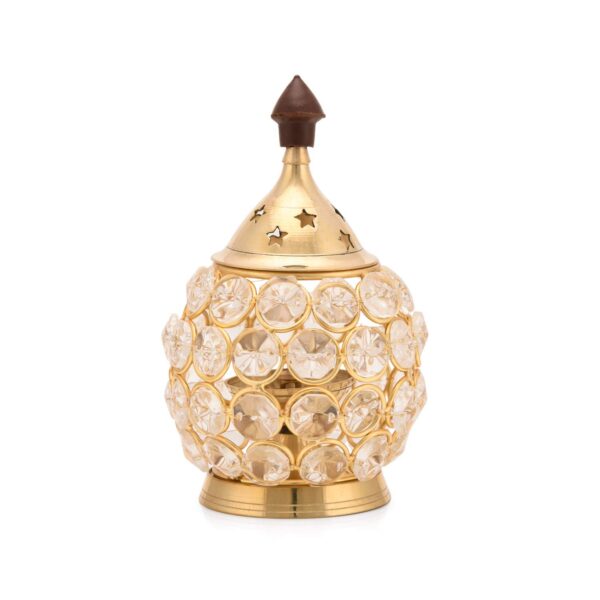 Collectible India Akhand Diya Diyas Decorative Brass Crystal Oil Lamp, Diwali Decoration Item - Lantern Oval Shape Diwali Gifts Home Decor Puja Lamp Tea Light Holder - Image 3