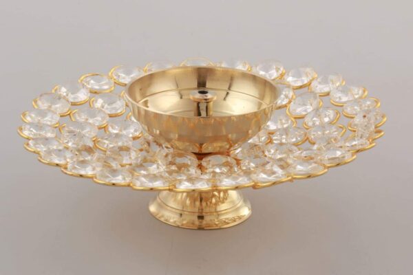Collectible India Small Crystal Akhand Diya Brass Oil Puja Lamp for Home Office Gifts Pooja Articles Decor (Golden, 3.5 X 1.5 Inch) (DFBS144-Small) - Image 2
