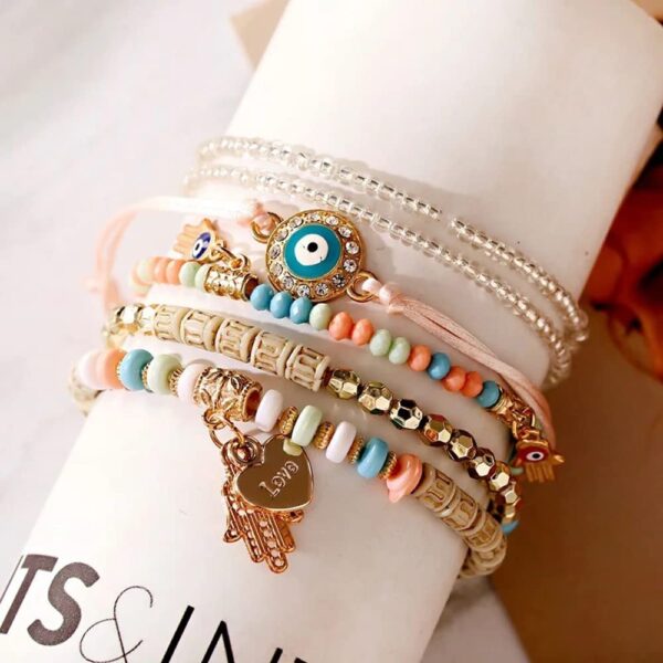 Shining Diva Fashion Bohemian Stackable Multilayer Hamsa Hand Evil Eye Lucky Protection Bracelets Multicolor Crystal Charm Beaded Bracelet for Women Girls - Image 3
