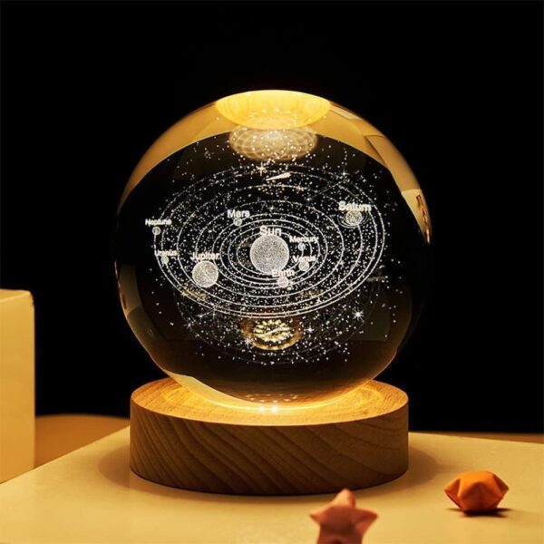 SHOPOGENIX Solar System Crystal Ball Night Light,Glass Ball Night LED Lamp with USB Powered 2.36 Inch Wooden Base Colorful Crystal Ball for Gifts Men,Women,Kids,Boys,Girls (Solar System) - Image 2