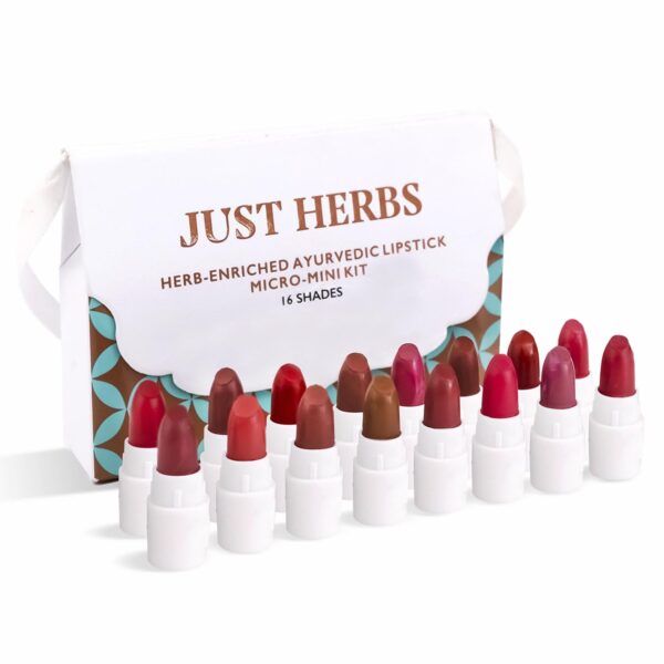 Just Herbs Ayurvedic Creamy Matte Micro Mini Lipstick Kit Lip Hydrating & Moisturizing, Lipsticks for Women Suitable All Indian Tones (Pack of 16) - Image 2