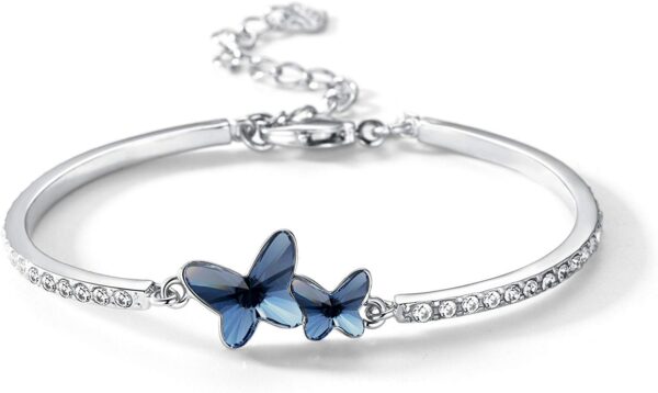 Valentine Gift By Shining Diva Italian Designer Platinum Plated Crystal Butterfly Earrings Chain Pendant Necklace Combo Jewellery Set for Women and Girls (Blue) (14603s) - Image 8