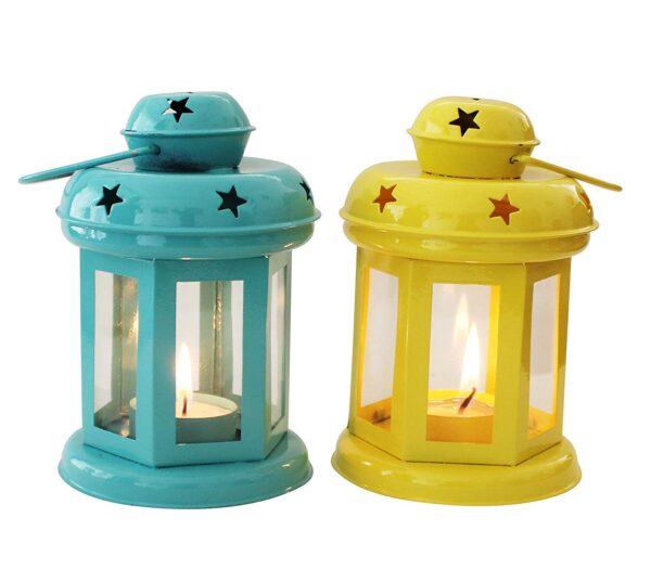 TIED RIBBONS Set of 2 Hanging Lantern Tealight Candle Holder for Dining Table Home Decorations - Diwali Decorations Items for Home Decor (Yellow and Blue) - Diwali Decor - Diwali Gifts - Image 3