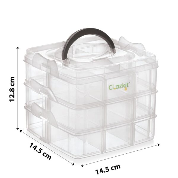 Clazkit Jewellery Organisers Plastic 3 layer 18 Grid Square Portable Transparent Storage Detachable Box Organizer Case for jewelry sewing button earrings Hair (Transparent) - Image 4