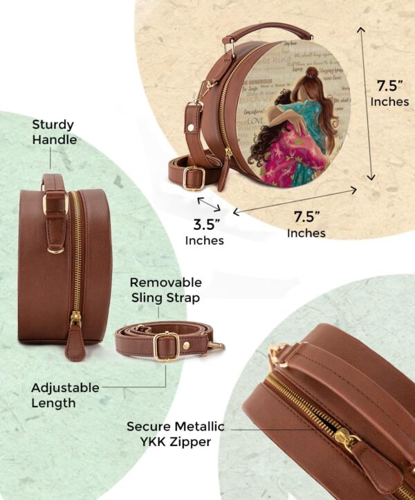 Kalankit Round Sling Bag For Women, Travel Crossbody Bags For Women, Stylish Cross Sling Bags for Women| Valentine Gift For Girlfriend, Birthday Gift For Girl | Vegan Leather - Image 3
