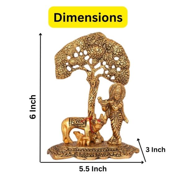 Collectible India Gift Items Metal Krishna Idol Murti with Kamdhenu Cow - Gold Plated Showpiece Articles for Home Decor, Office,House Warming (Set of 1) - Image 5