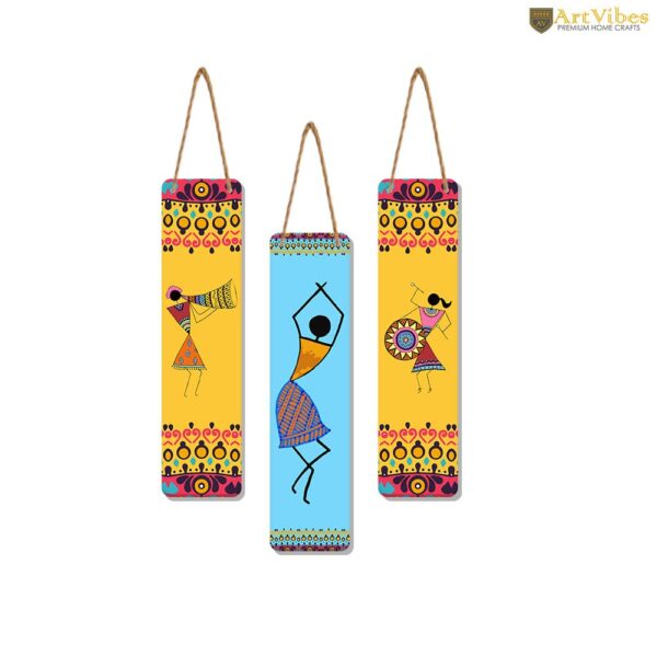 Artvibes African Warli Art Designer Wooden Wall Hanging Decoration Items for Home | Gifts | Bedroom | Wooden Wall Hanger | Mdf Wall Decoration for Living Room | Artworks (WH_8108N), Set of 3 - Image 6