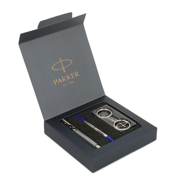 Parker Vector Gift Set - Parker Roller Ball Pen With Parker Logo Round Key Chain (Ink - Blue) - Image 2