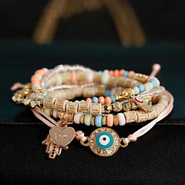 Shining Diva Fashion Bohemian Stackable Multilayer Hamsa Hand Evil Eye Lucky Protection Bracelets Multicolor Crystal Charm Beaded Bracelet for Women Girls - Image 4