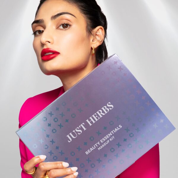 Just Herbs Makeup Kit for Women with Kohl Kajal, 3 in 1 Primer, Liquid Lipstick, Serum Foundation SPF 30+, Saptajal Makeup Removal Toner and Lip & Cheeck Tint (Gift Set) - Image 3