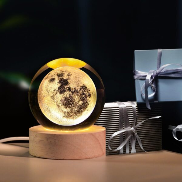 Desidiya Moon Crystal Ball Night Light,2.4 Inch Glass Ball Night LED Lamp with Woodern Base,Decorations Gifts for Men,Women,Kids,Boys,Girls,Teens - Image 5