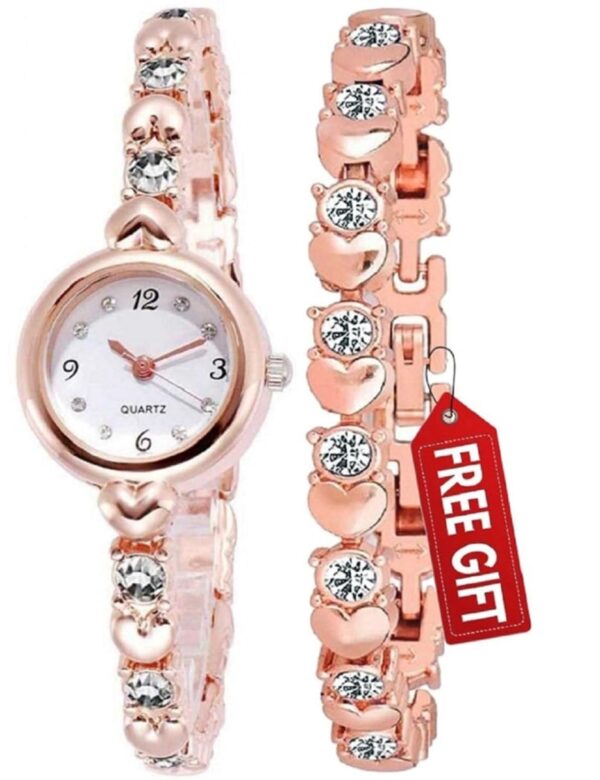 Acnos® Premium Girl's Special Quality Different Heart Shape Bangle Analog Watch with Rose Gold Bracelet - Pack of 2 - Image 2